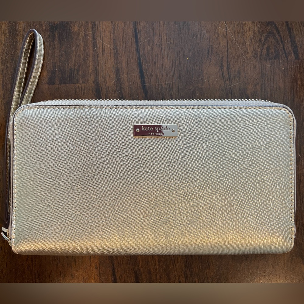 Gold Kate Spade zip-around wallet